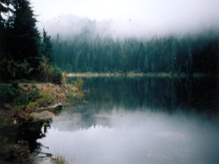 Looking across Dennett Lake after the fog lifted, Munro and Dennett Lakes 2003-10.